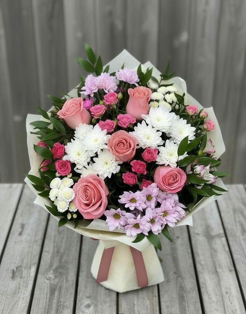 Букет цветов из: Альстромерии, Гвоздики, Розы и Хризантемы в Тербунах