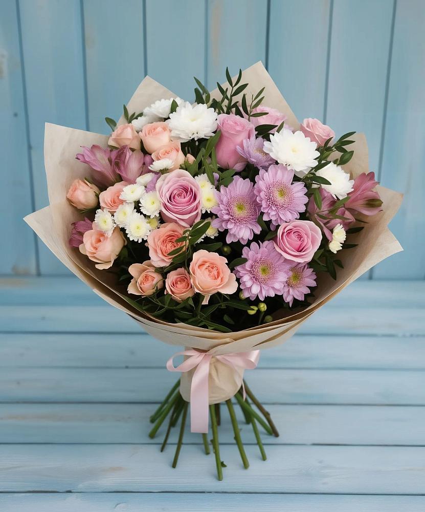 Букет цветов из: Хризантемы, Розы и Альстромерии в Тербунах