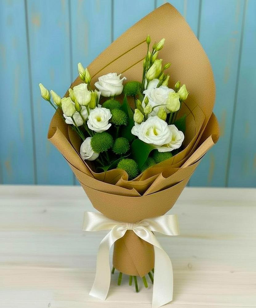 Букет цветов из: Хризантемы и Лизиантусы в Тербунах