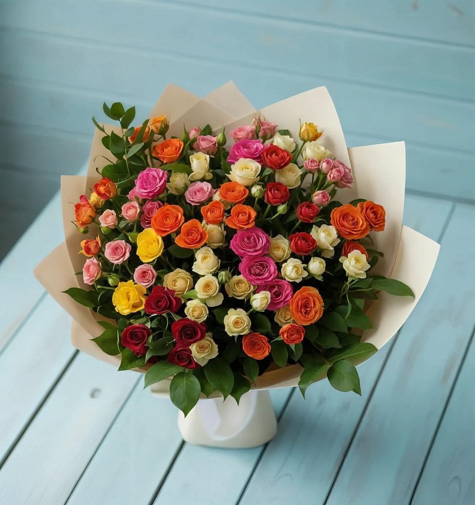 Букет Микс из разноцветных кустовых роз в Тербунах
