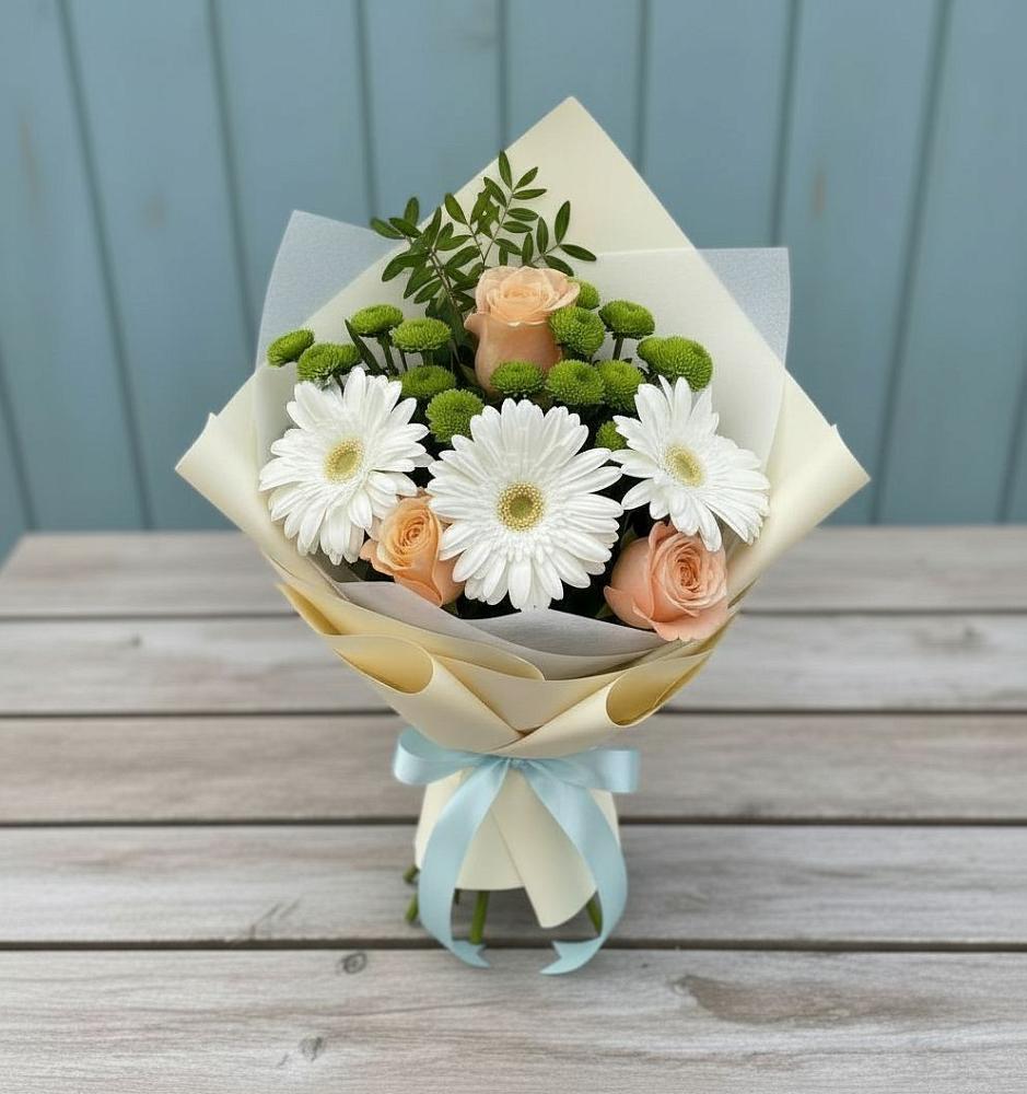Букет цветов из: Герберы, Розы и Хризантемы в Тербунах