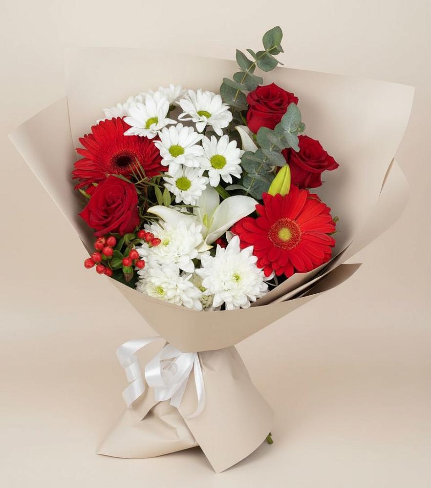 Букет цветов из: Розы, Хризантемы, Герберы и Лилии в Тербунах