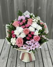 Букет цветов из:  Альстромерии, Гвоздики, Розы и Хризантемы в Тербунах