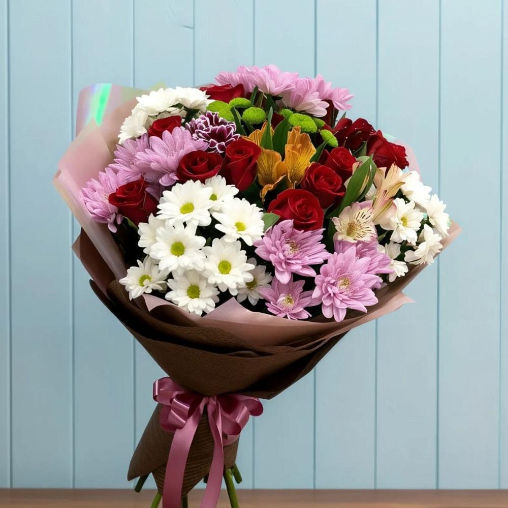 Букет цветов из: Розы, Хризантемы и Альстромерии в Тербунах
