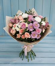 Букет цветов из:  Хризантемы, Розы и Альстромерии в Тербунах