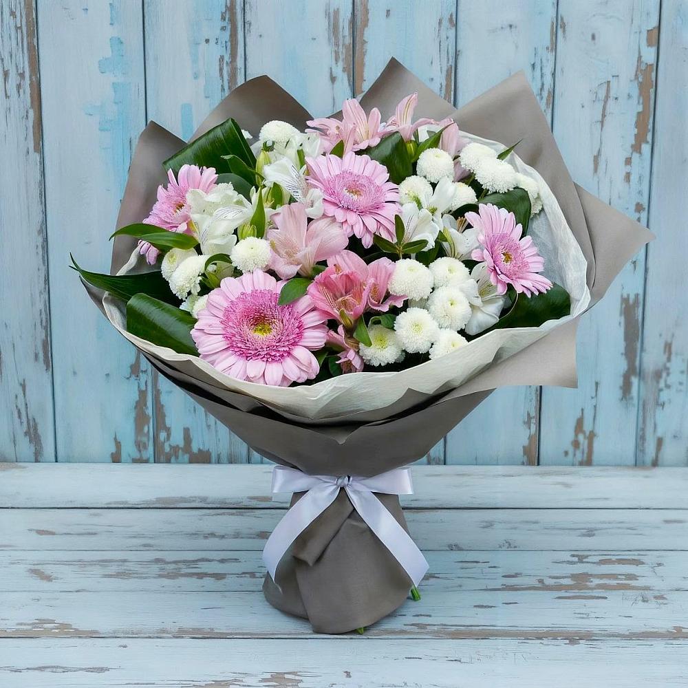 Букет цветов из: Герберы, Альстромерии и Хризантемы в Тербунах