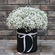 Цветочная композиция из Гипсофила в шляпной коробке в Тербунах