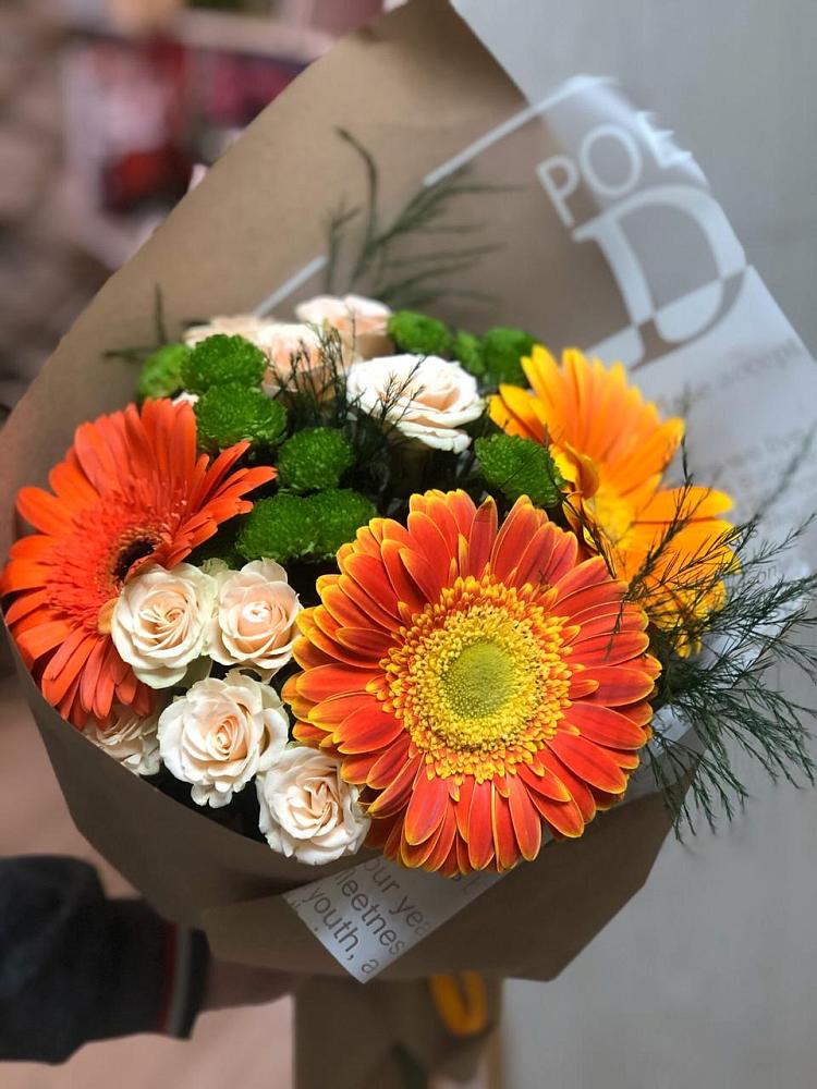 Букет цветов из: Герберы, Хризантемы и Розы в Тербунах