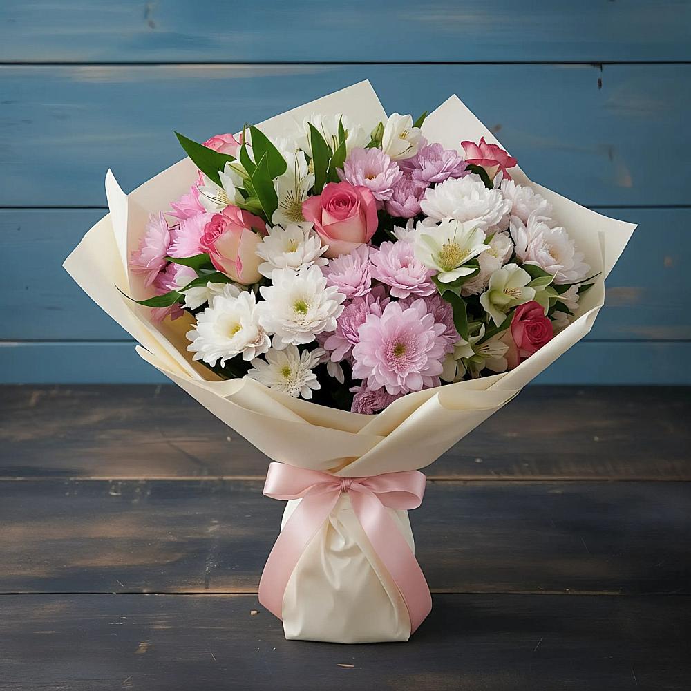 Букет цветов из: Хризантемы, Альстромерии и Розы в Тербунах